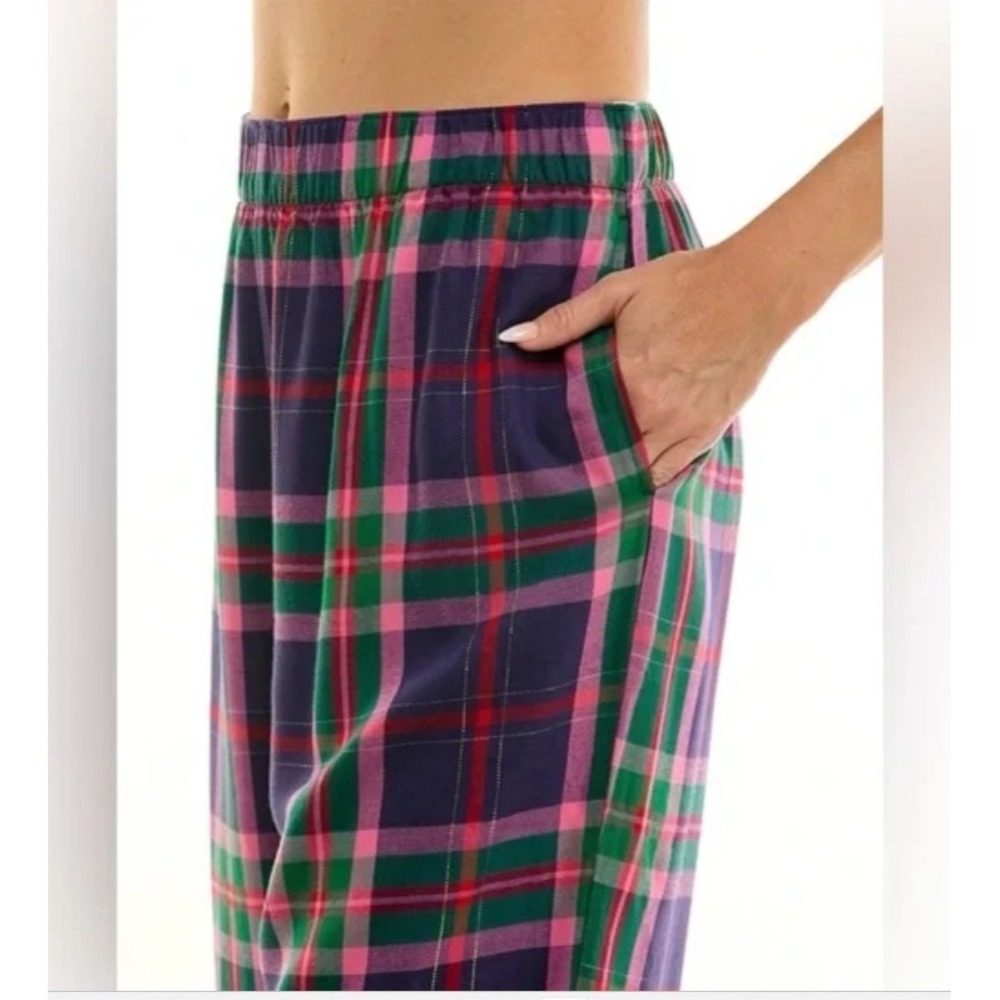 Roudelain Women's Contrast Waist Gingerbread Plaid Flannel Pajama Bottoms Medium